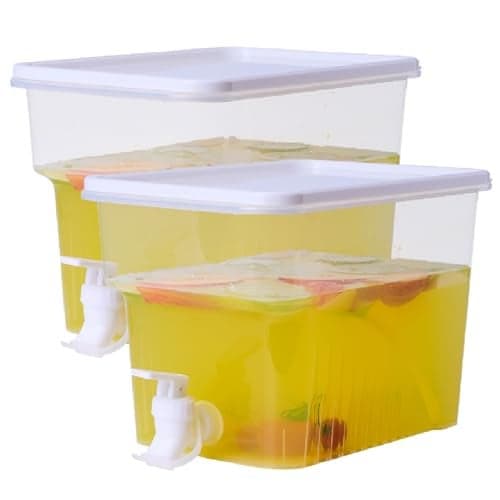 BEWBBAT 2 Pack 1.3 Gallon Fridge Drink Dispenser with Spigot, Leak-proof Plastic Beverage Drink Dispenser Refrigerator Iced Juice Lemonade Dispenser For Party, Bar