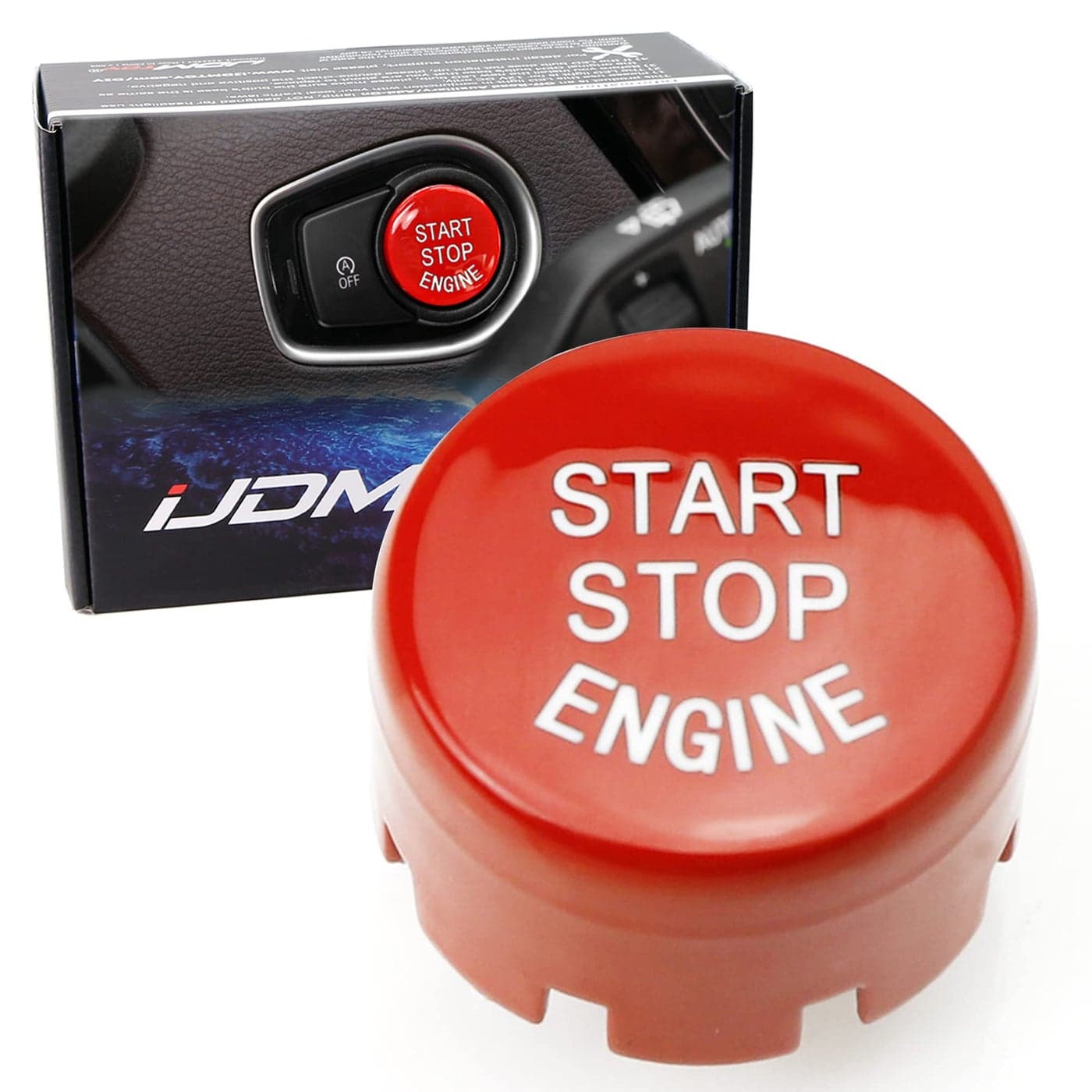 iJDMTOY Racing Sports Inspired Red Engine Push Start Button Replacment Compatible with BMW Fxx 2 3 4 5 7 Series X1 X2 X3 X4 X5 X6 wAuto StartStop Feature