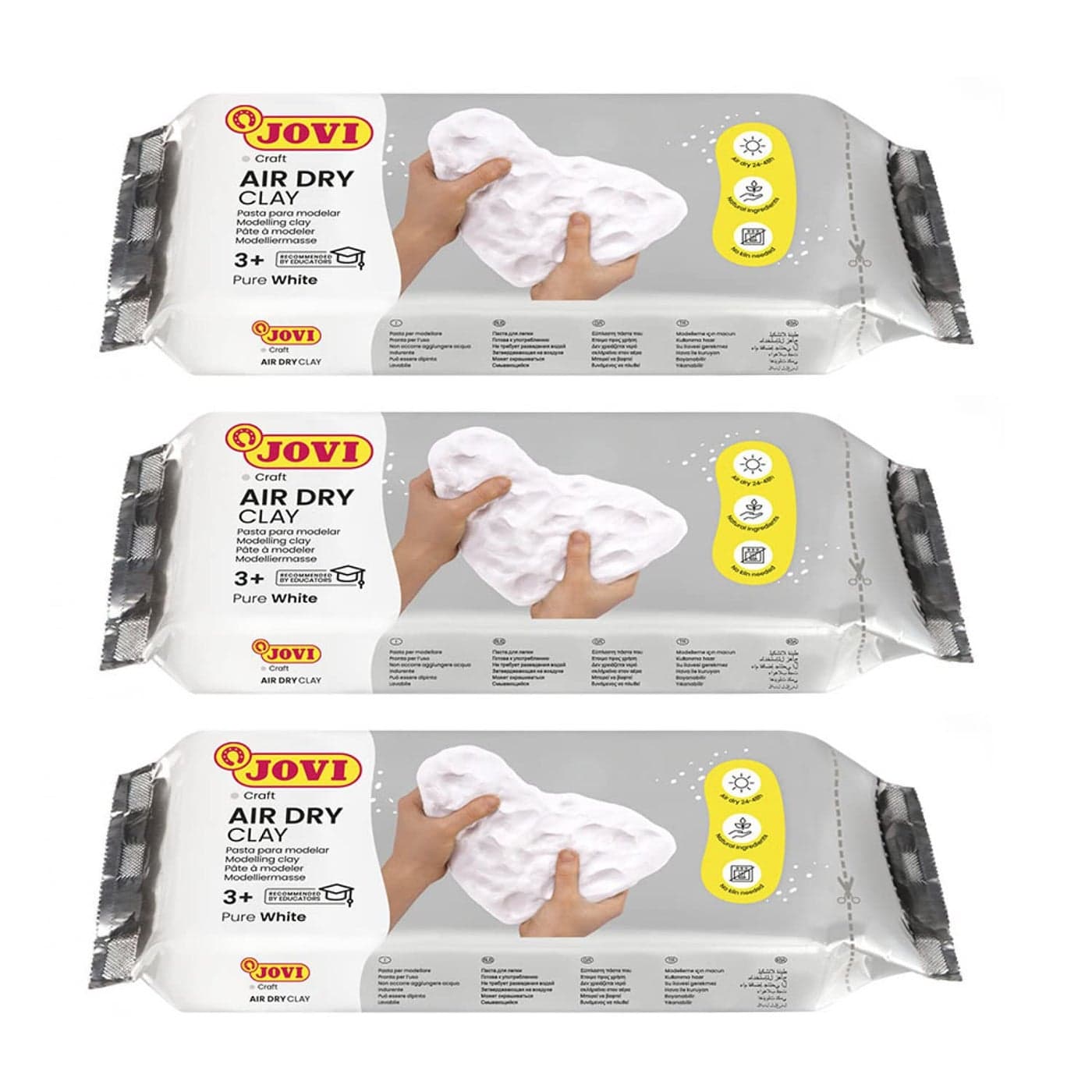 Jovi European Air Dry Modelling Clay Pure White Non-Toxic Clay Pack of 3 500g Each Ideal for for Sculpting Pottery Art & Craft Handicraft Educational Purpose Fine Motor Skills