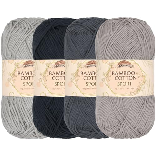 JubileeYarn Bamboo Cotton Sport Yarn 50gSkein Shades of Grey 4 Skeins