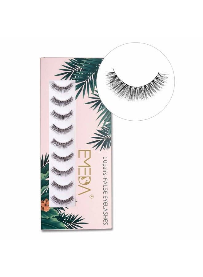 10 pairs False Eyelashes Natural Look Eyelashes Soft Fake Lashes 100% Handmade Lashes Reusable Eye Lash Transparent Band 1 Pack by EMEDA 002 Style