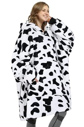 Catalonia Cow Print Oversized Hoodie Blanket Sweatshirt, Comfortable Sherpa Lounging Pullover for Adults Men Women Teenagers Wife Girlfriend, Cow Gift