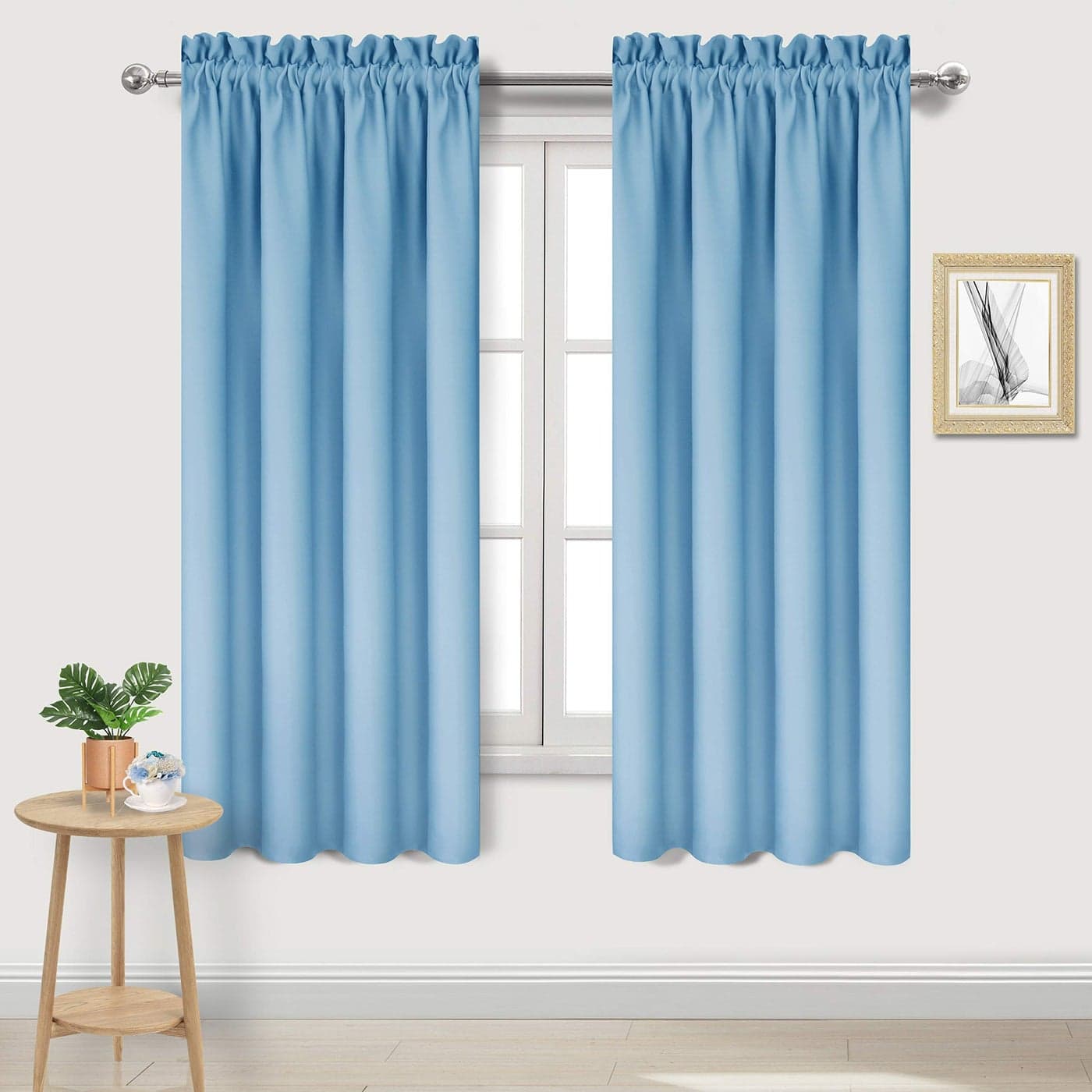 DWCN Blackout Curtains Thermal Insulated Energy Saving Noise Reducing Bedroom and Living Room Curtains Light Blue W 42x L 63 Inch Set of 2 Rod Pocket Curtain Panels