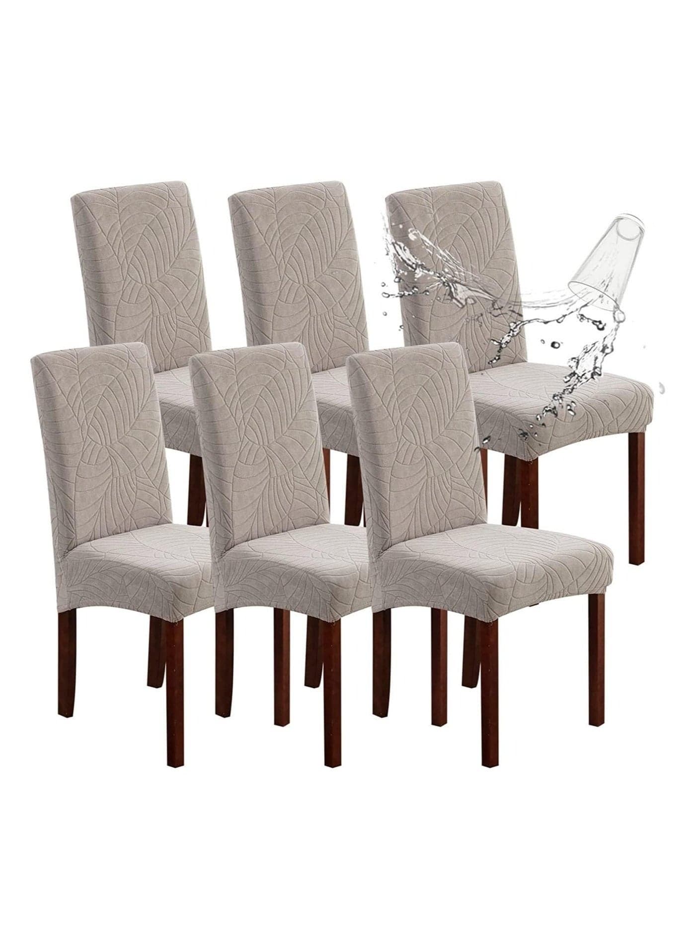 6 PCS Waterproof Chair Covers for Dining Room, Stretch Jacquard Dining Chair Slipcovers, Removable Washable Chair Protector for Kitchen, Hotel, Restaurant,Light grey