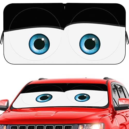 Car Windshield Sun Shade, Funny Eyes Sun Visor for Car Windshield, Wear-Resistant Black Tape, Foldable 59‘’x27.5‘’/63''x31.5''