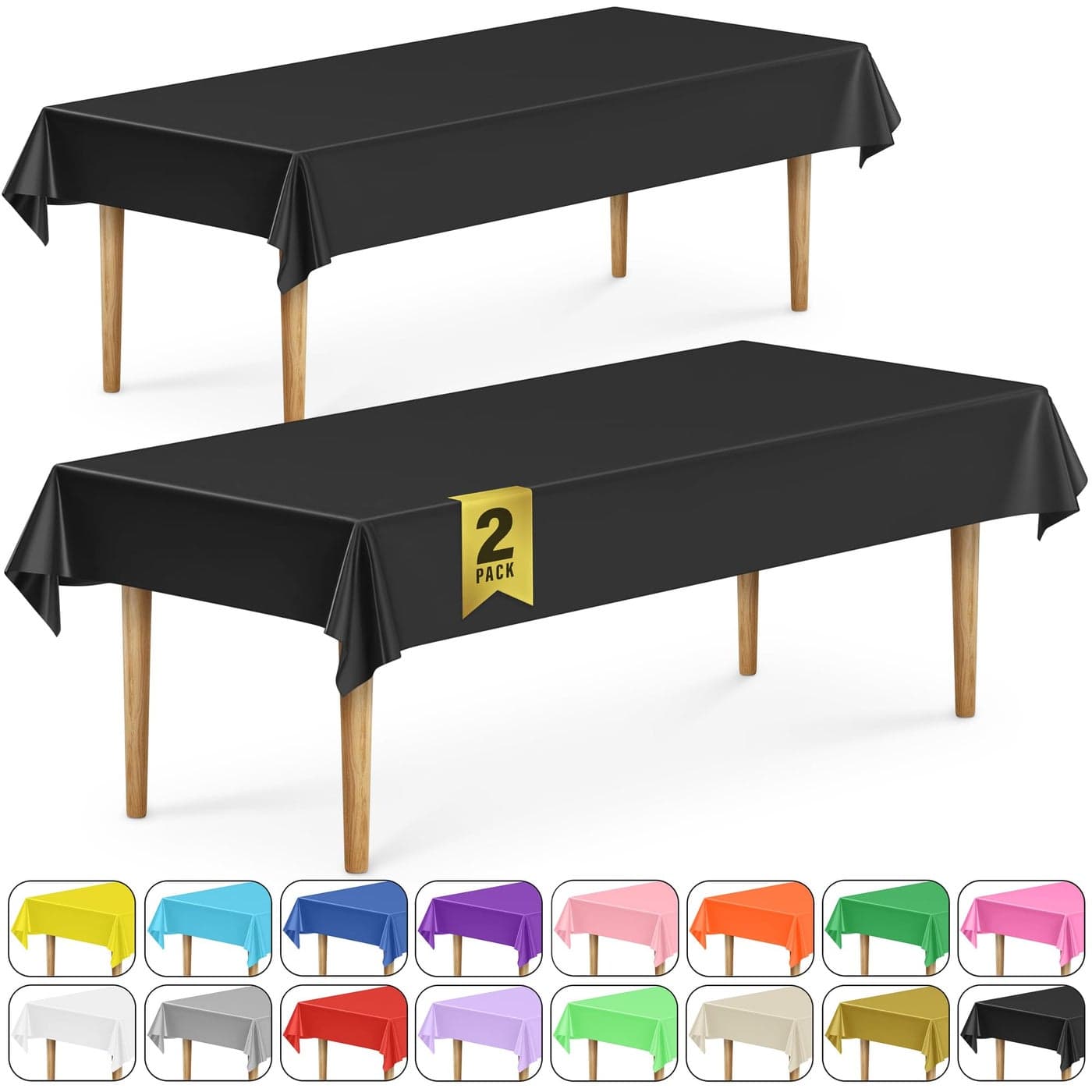DecorRack 2 Rectangular Tablecloths BPAFree Plastic 54 x 108 inch Dining Table Cloth Rectangle Table Cover for Parties Picnic Camping and Outdoor Disposable or Reusable Black 2 Pack