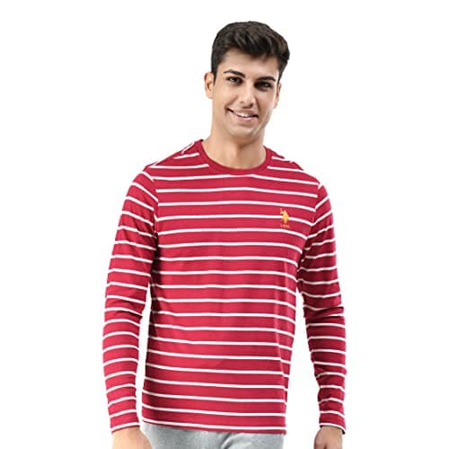 U.S. POLO ASSN. Men's Regular Fit T-Shirt (I689-125-ST-M_Red/Lt.Grey Melange_M_Red, Lt.Grey Melange_M)