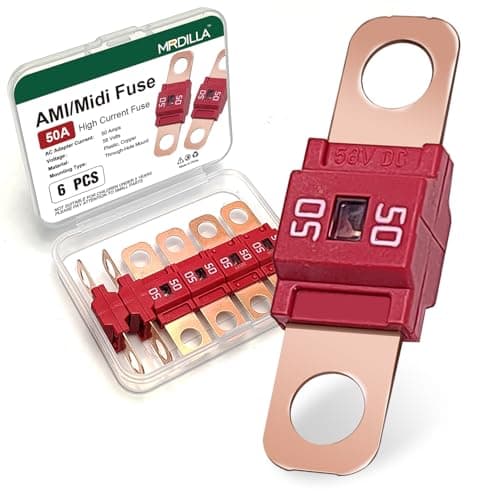 AMIMidi Car Fuses 50 Amp High Current Fuse Bolton Fuse for Cars Buses RVs Trucks Construction Vehicles Caravans 6 Pack