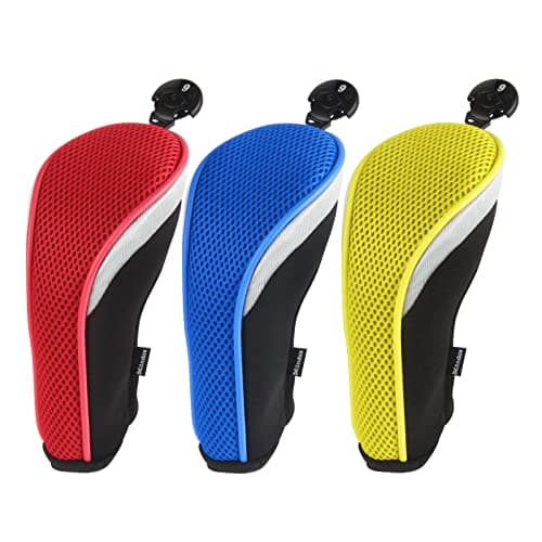 Andux Golf Hybrid Club Head Covers with Dial No. Tag Pack of 3 (All The Same Size) (Red,Yellow, Blue)