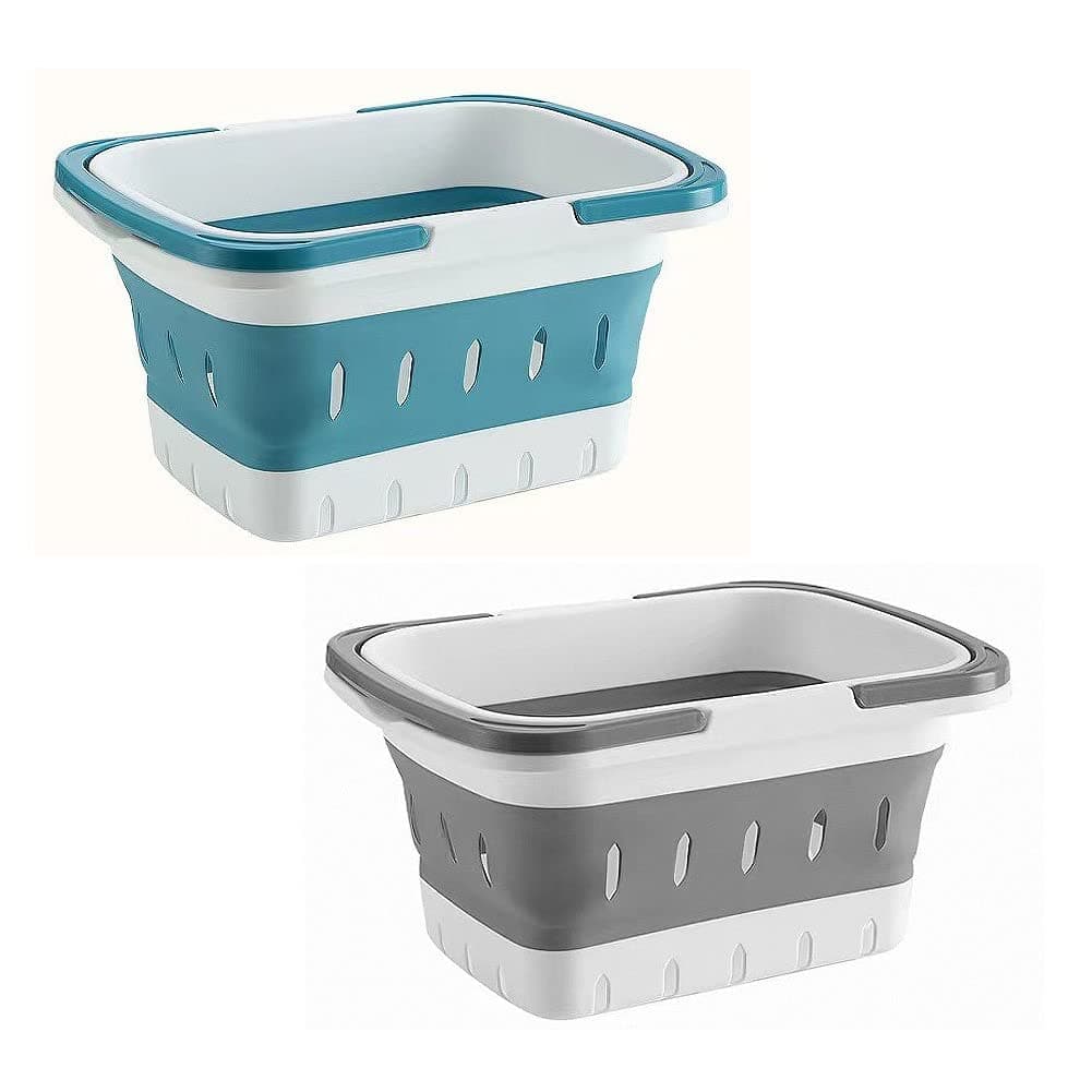 ANNIYA 2 Pack Portable Plastic Shower Caddy Tote Collapsible Small Basket with Handles Box Organizer Bin for Bathroom Kitchen College DormGymGrey Blue