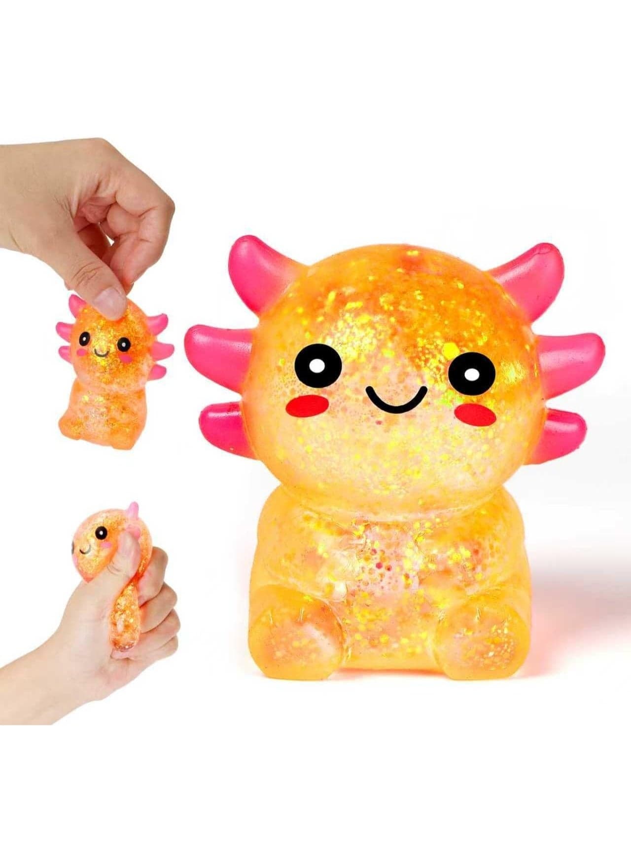 Sensory Axolotl Fidget Toys, Squeeze Squishy Axolotl Toys, Malt Sugar Filled Stretchy Stress Ball, Animal Stress Relief Cute Stress Toys, Birthday Party Favors, Stocking Stuffer Gift (Orange )