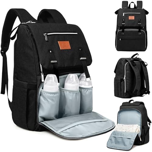 KeaBabies Baby Diaper Bag Backpack with Changing Pad Waterproof Baby Bag for Mom and Dad Insulated Bottle Pockets Durable Toddler Twin Boy Girl Diaper Backpack for Travel Large Trendy Black