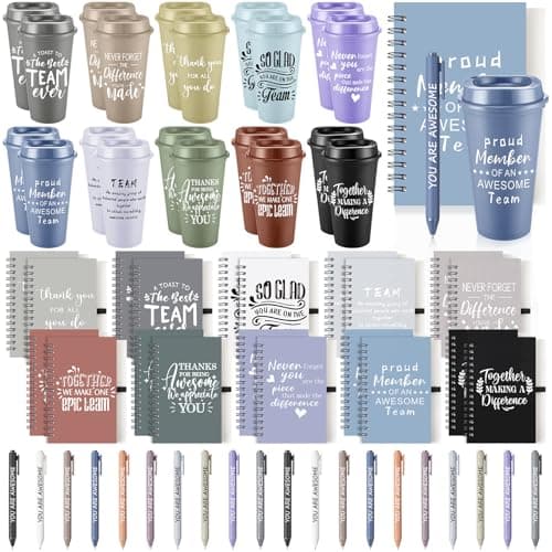 Teenyyou 60 Pcs Employee Appreciation Gift Set, 16oz Tumbler with Lid Notebook Pen Bulk Thank You Gift Holiday Party Favor for Teachers Office Coworker Teacher Staff Team (Dark Color,Delicate Style)
