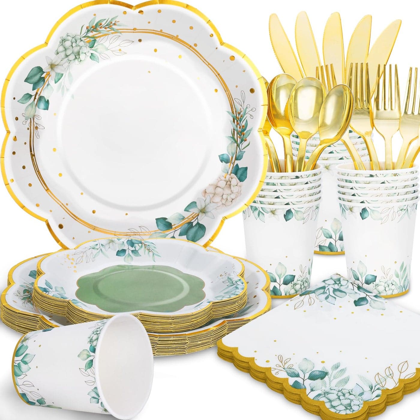 Gudvilla Sage Green Party Decorations Sage Green Paper Plates and Napkins Party Supplies Bridal Shower Plates for Birthday Baby Shower Bridal Shower Wedding Shower Baptism Garden Serves 24