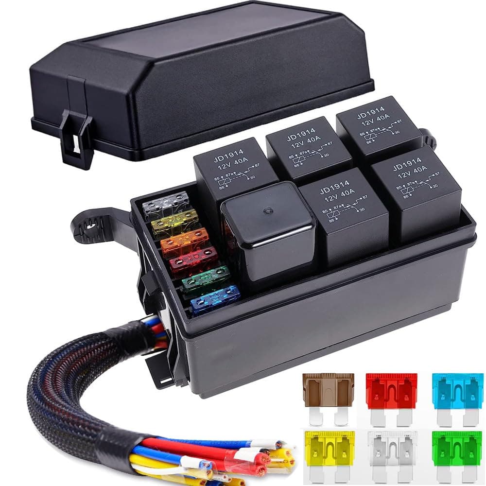 Gebildet 12V Fuse and Relay Box with 5pcs 5Pin JD1914 40A Relay and 1pc 4Pin Relay 6 ATCATO Blade Fuse Universal Waterproof Fuse Relay Box for Automotive Car Truck Marine Boat