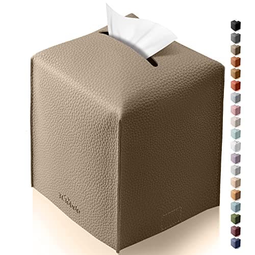 Tclouda Tissue Box Cover for PU Leather, Modern Simple Solid Color Holder Square Tissue Bag, Ideal for Bathrooms,Office,Car,Outdoor Tent,Dining Table,5"X5"X5", Single Cocoa Brown