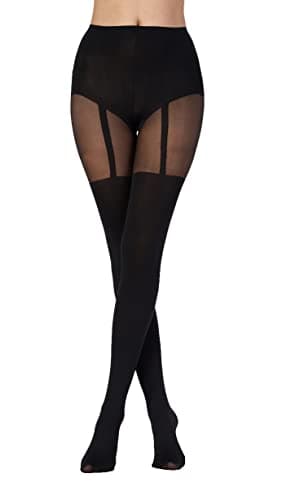 Pretty Polly Women's Suspender Tight- Mock Suspender Tight, 40 Denier Leg, Black (Black), One Size