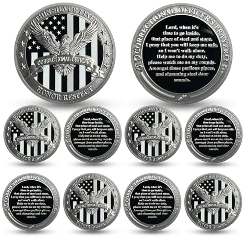 10PCS Eagle Thin Silver Line Challenge Coin - Correctional Officer Prison Police Thin Gray Line Token Medallions - Thank You Law Enforcement Corrections Officer Gifts - Honor US Correctional Officers