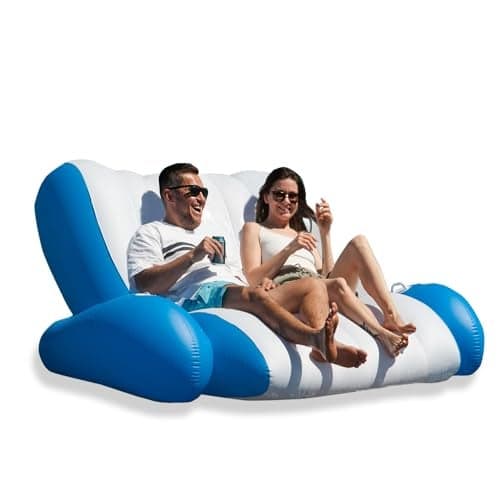 ZONETECH Inflatable Pool Recliner Luxury Float - High & Dry Duo Float, Cup Holders & Handles, Heavy-Duty Lounge for Lake Float, River Raft, Beach Chair-Perfect Lounger Gift, Pool Deals