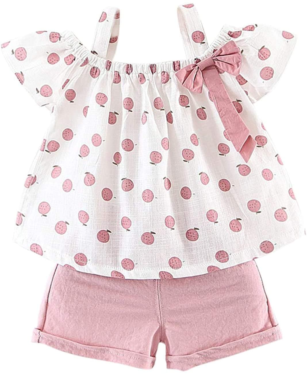Hipea Toddler Baby Girls Summer Clothes Outfits Ruffle Camisole Spot Dot Tops and Casual Shorts 2-Piece Newborn Girl Clothing Set (6-7T)
