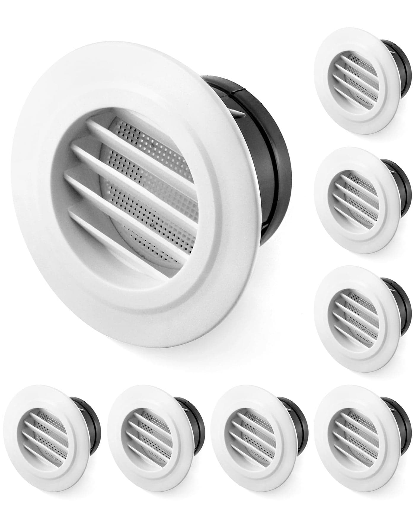 QWORK Air Vent ABS Louver Grille Cover 8 Pack 4 Round Covers with Builtin Fly Screen Mesh for Bathroom Office Home