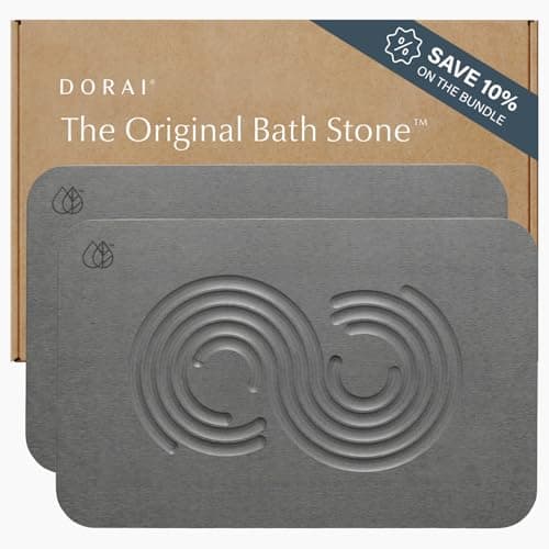 Dorai Home Stone Bath Mat Set - Premium Diatomaceous Earth Bath Floor Mats with Non-Slip Base, Fast-Drying Modern Shower Mat for Bathroom | Zen Slate, 2 Pack - 23.6"x15.4"