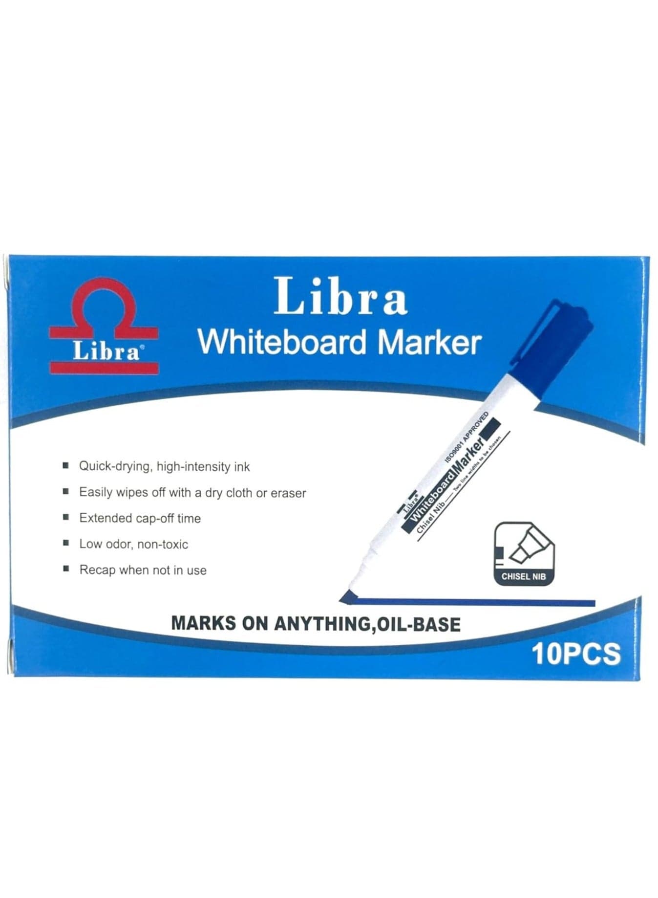 Whiteboard Markers - Pack of 10, Assorted Colors, Chisel Nib, Premium Quality, Quick-Drying, Non-Toxic