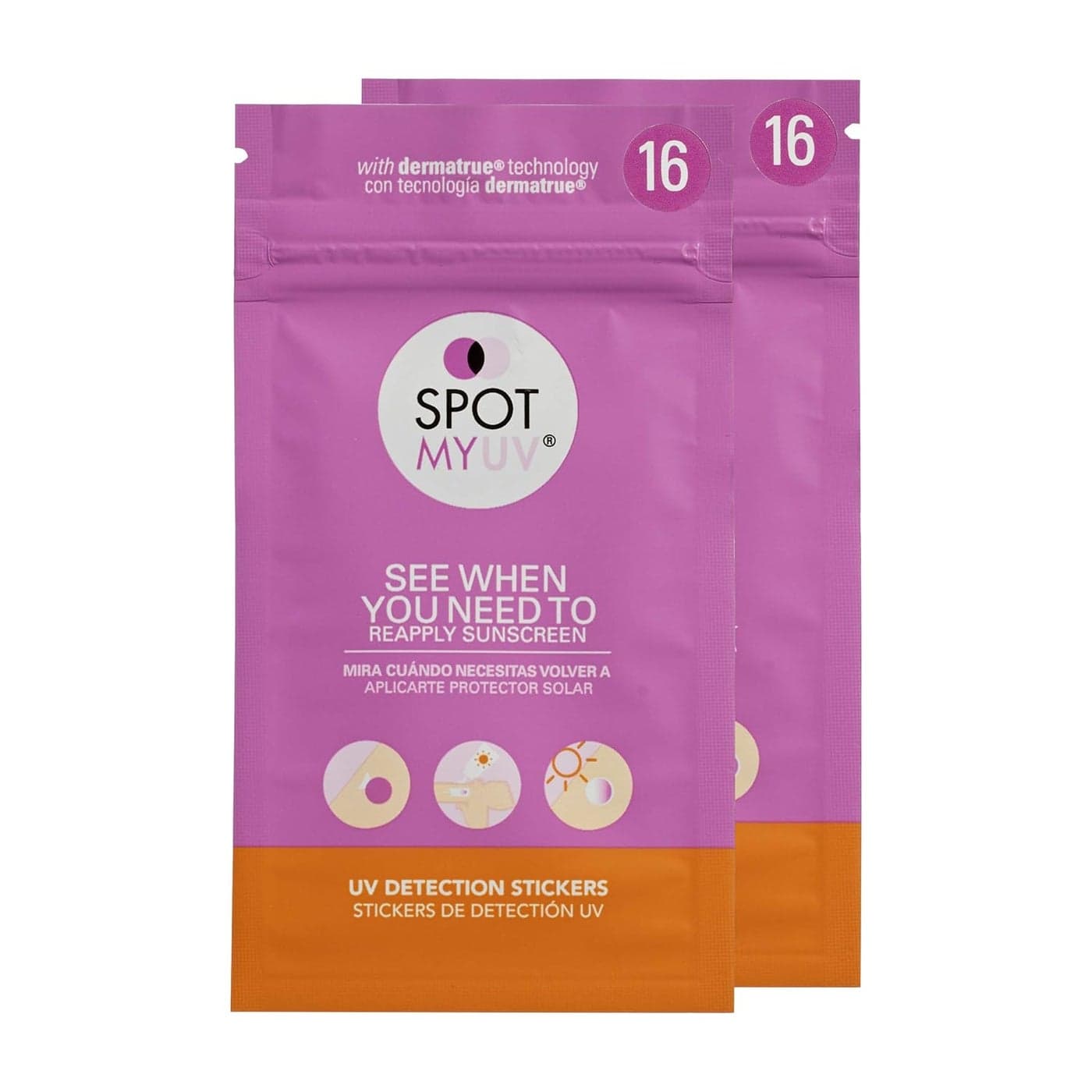 SPOTMYUV UV Detection Stickers for Sunscreen with Patented DERMATRUE SPF Sensing Technology KNOW WHEN TO REAPPLY SUNSCREEN TO HELP PREVENT SUNBURN 32 Count