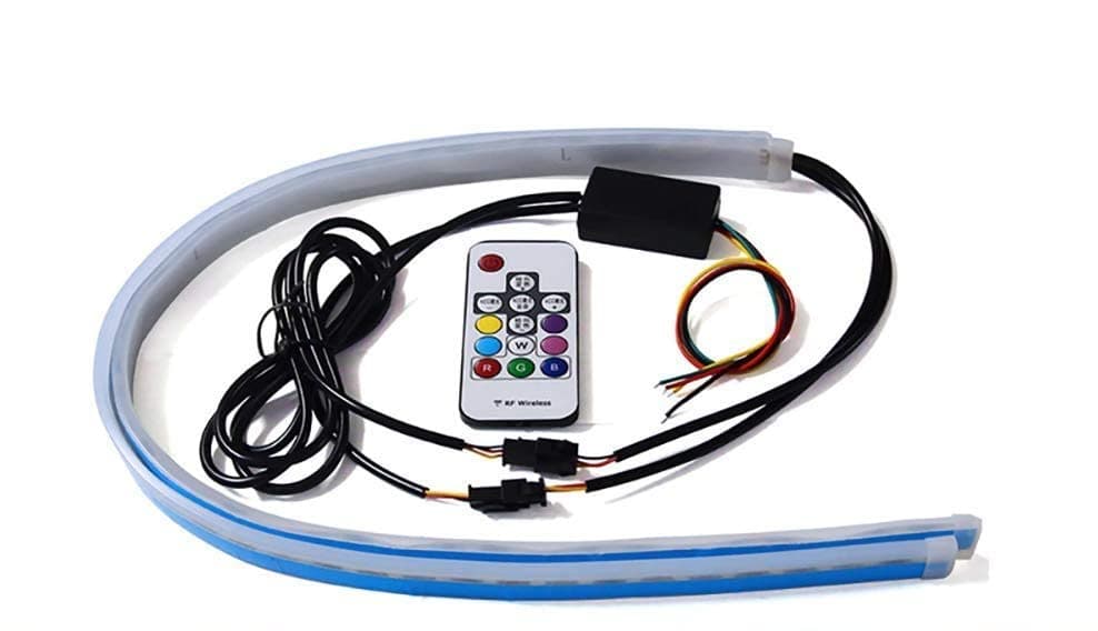 Cloudsale Multicolor 2 Pcs 24 Inches Daytime Running Lights LED RGB Kit Waterproof Switchback Headlight Decorative Lamp Kits and Turn Signal Tube Lights for Car.