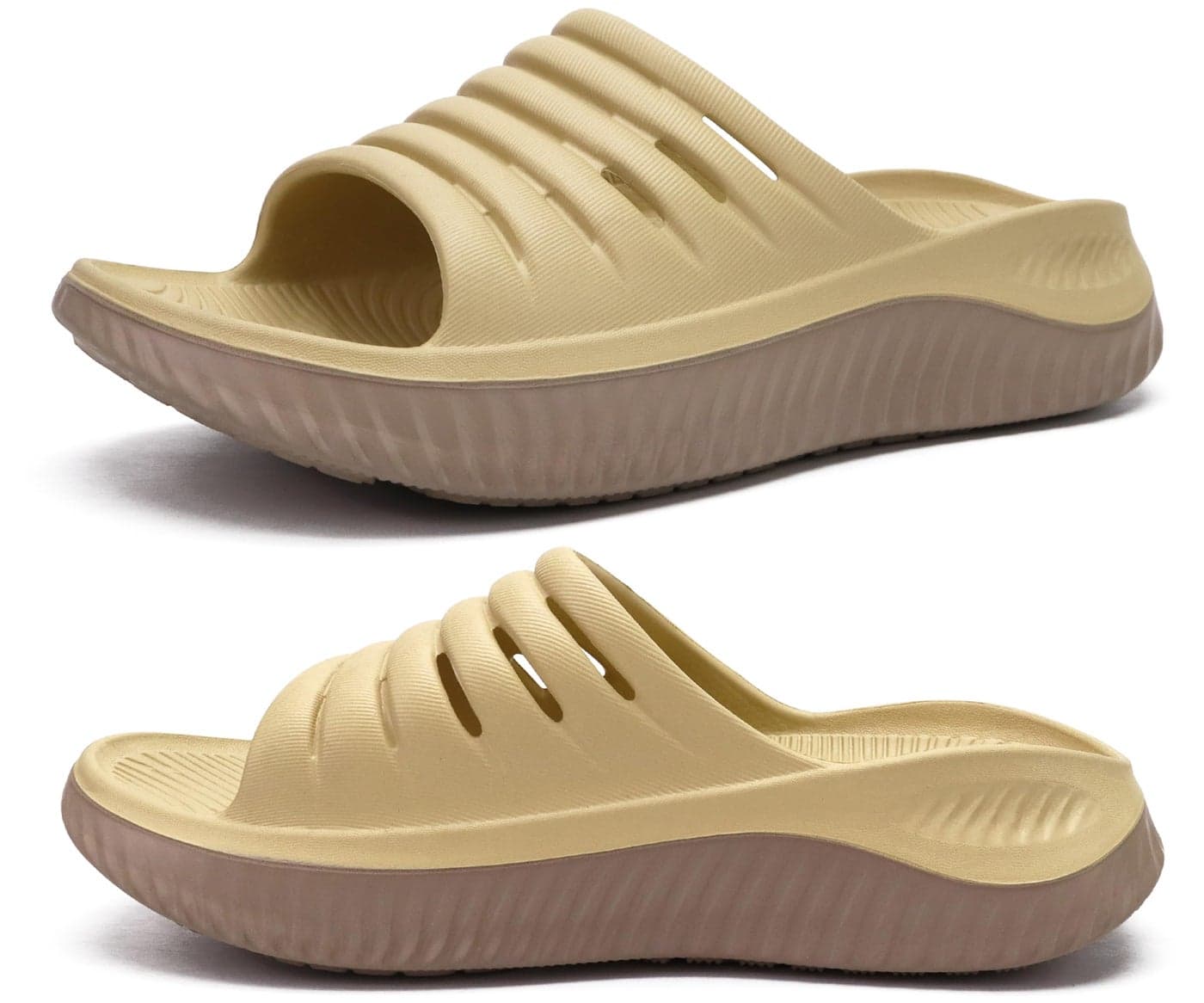KuaiLu Womens Recovery Sandals Comfortable Plantar Fasciitis Arch Support Ladies Orthopedic Open Toe Slip On Running Sport Walking Slides Thick Athletic Cushion Slippers Summer Sliders Khaki Size 8