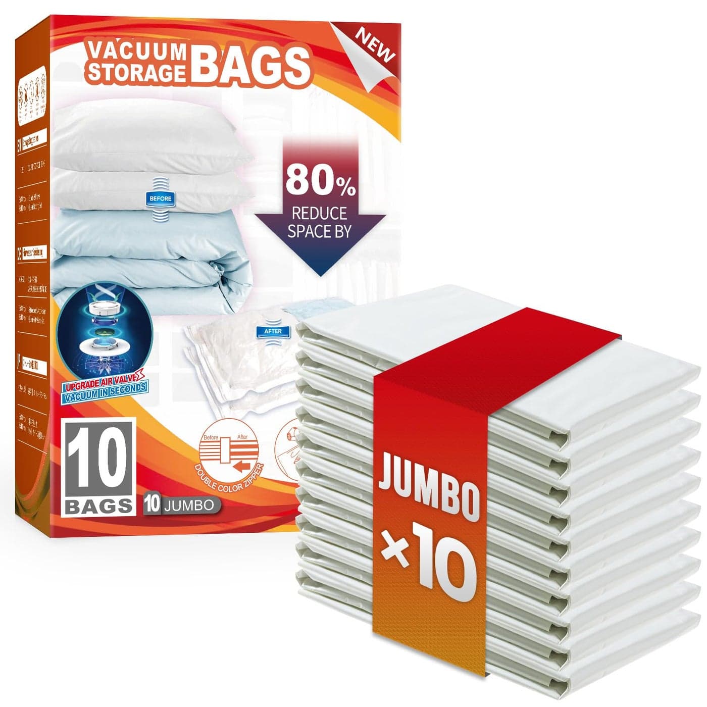 TAILI 10 Pack Vacuum Storage Bags Jumbo Vacuum Seal Bags for Clothing 40x31 Inch Space Saver for Bulky Bedding Pillows Blankets Large Closet Organization and Storage