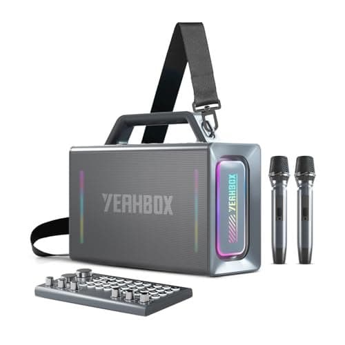 YEAHBOX Thunder 500 Party Speaker 200W Max Power Bluetooth PA System with Dual Wireless Microphones DSP Sound Card LED Lights 10H Playtime Portable for Outdoor Home and Events