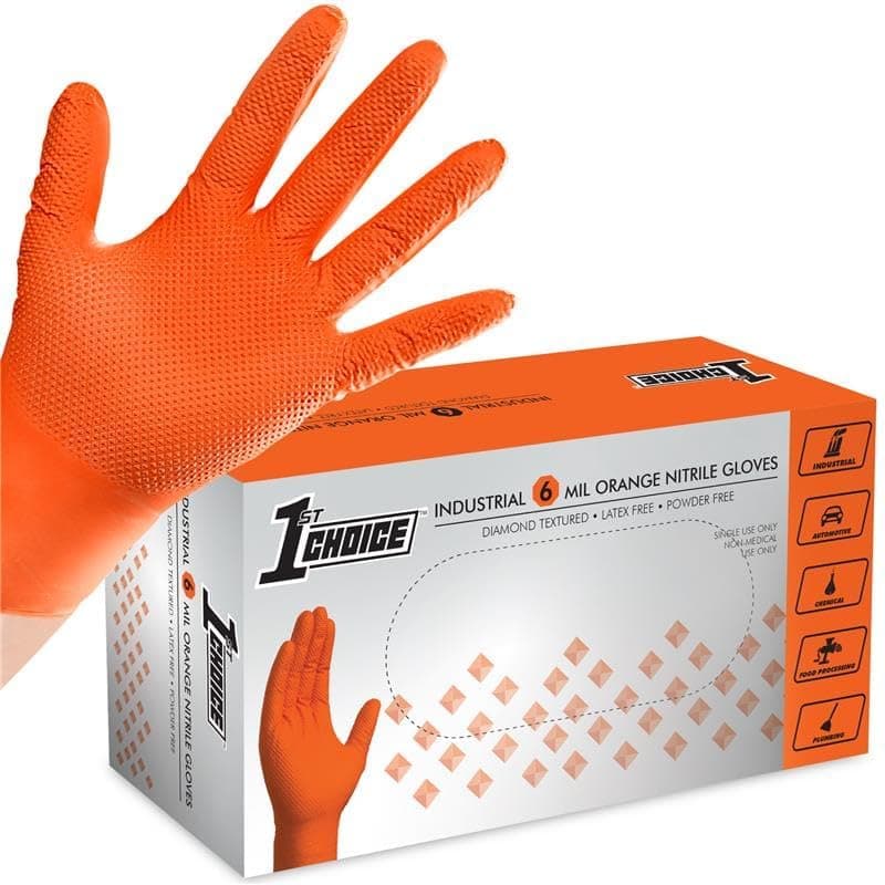 1st Choice Orange Nitrile Gloves Disposable Latex Free 100 Count XXLarge