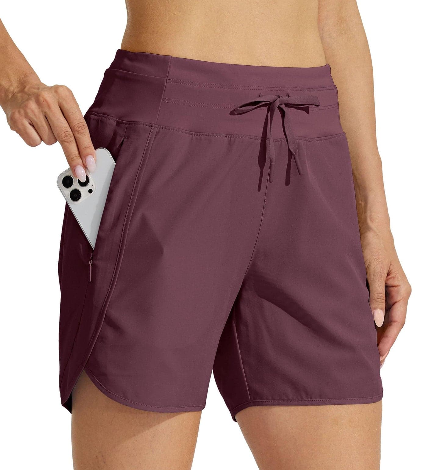 Willit Women's Athletic Running Shorts 5" Quick Dry Workout Hiking High Waisted Active Gym Exercise Zipper Pocket Dark Red L