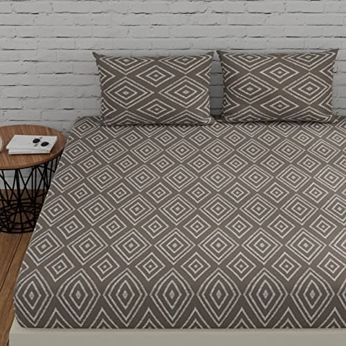 Huesland by Ahmedabad Cotton 144 TC Cotton Bed Sheets for Double Set Bed with 2 Pillow Covers - Taupe