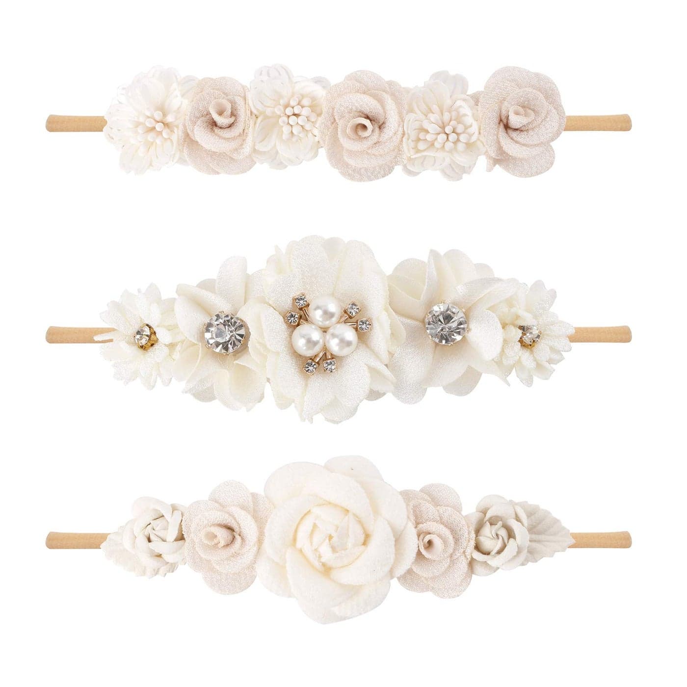 cherrboll 3pcs Baby Girl Headbands Flowers Super Soft Stretchy Nylon Floral Hairbands for Newborn Toddler