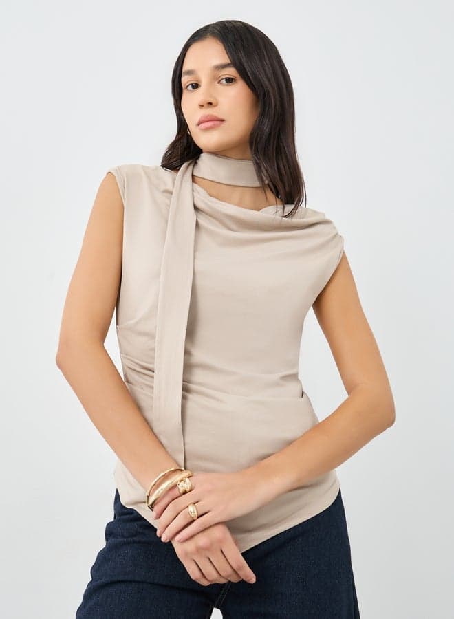 Beige Front Draped Sleeveless Top — XL