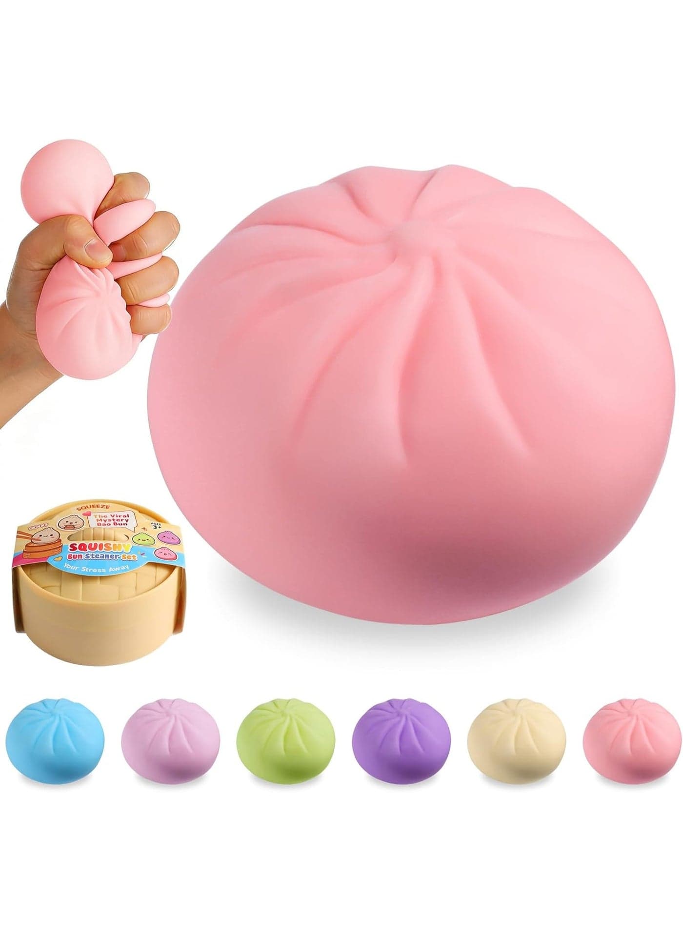 Dumpling Squishy Mystery Box, Viral Squishy Dumpling Toy, Bao Bun Squeeze Stress Relief Fidget Toys for Holiday u0026 Birthday Gifts (Pink)
