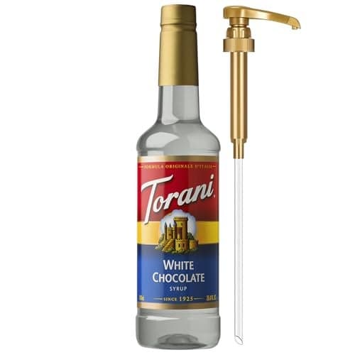 Torani Coffee Syrup, White Chocolate Flavored Syrup for Drinks, Pump Included, 25.4 Fl Oz