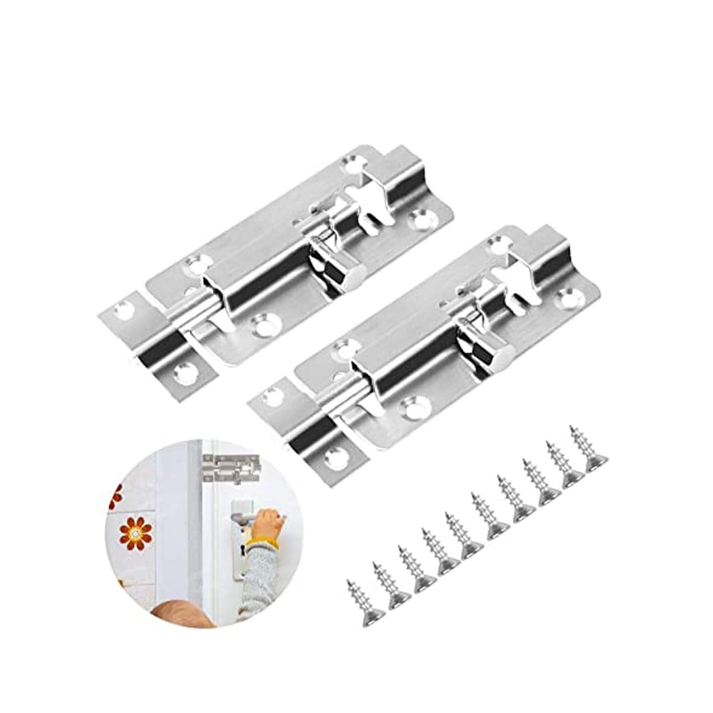 Door Bolt Lock Sliding Latch Lock with Screws 3 Inch Stainless Steel Sliding Latch Lock - 2 Pack Door Bolt Barrel Sliding Latch Lock Catch Latch Slide Bolt for All Type of Internal Doors