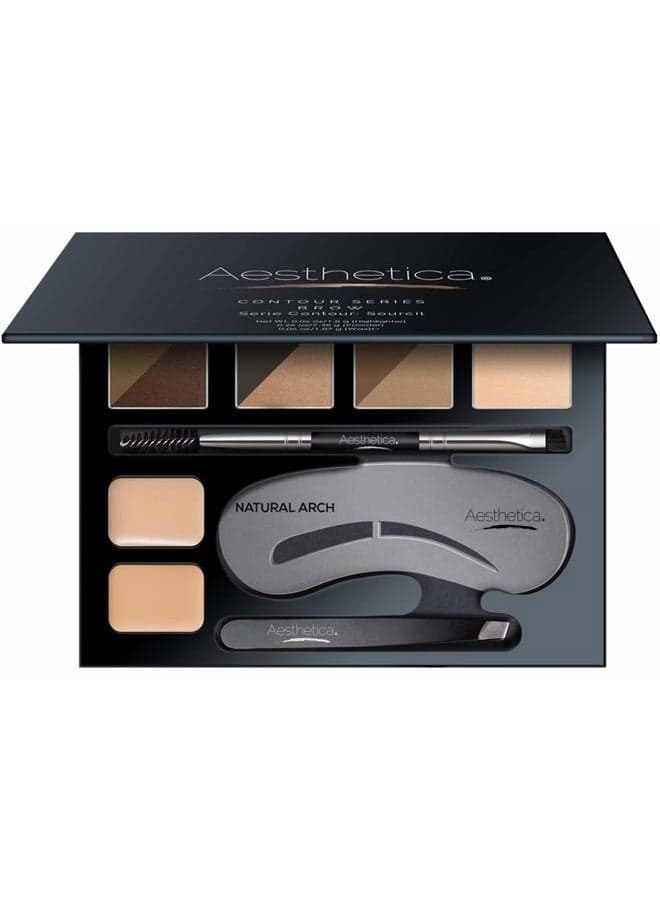 Brow Contour Kit 16-Piece Eyebrow Makeup Palette Set 6 Eyebrow Powders, 5 Eyebrow Stencils, Spoolie/Brush Duo, Tweezers, Eye Brow Wax, Highlighter - Unique Gifts For Women For Her Birthday
