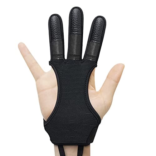 Seektop Archery Gloves Shooting Hunting Leather Three Finger Protector for Youth Adult Beginner (Update Black, M)