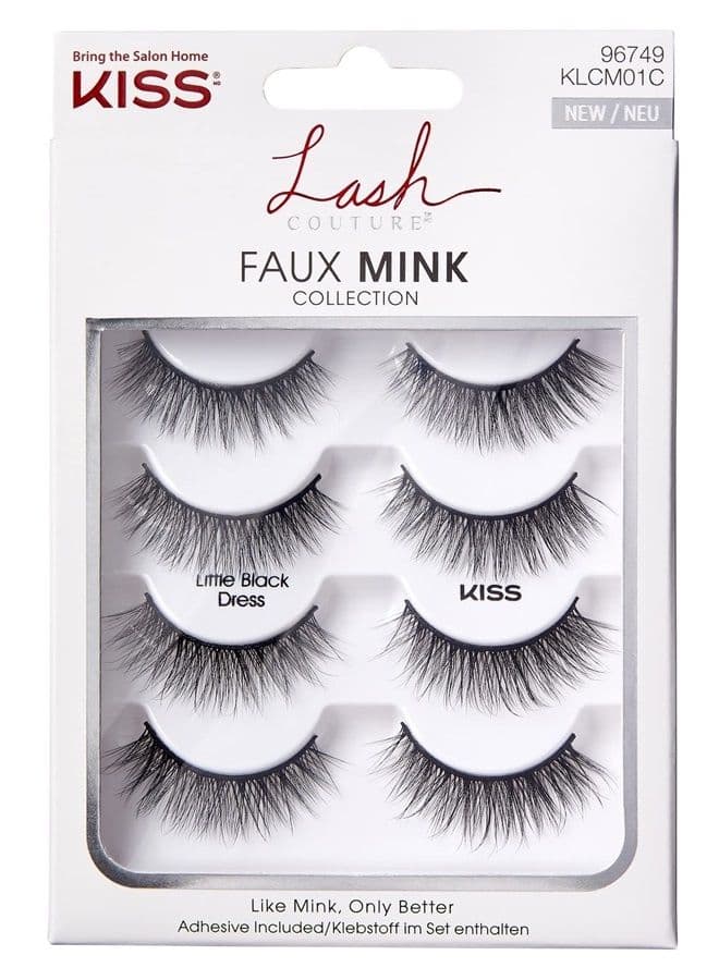Lash Couture Faux Mink False Eyelashes Multipack, Knot-Free Lash Band, Reusable, Contact Lens Friendly, Easy To Apply, Ultrafine, Tapered, Synthetic Fake Lashes, Style Little Black Dress, 4 Pairs