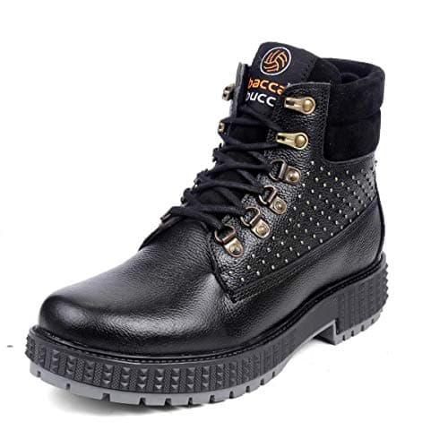 Bacca Bucci Men's Storm Surge Water Resistant Premium Oil Full Grain Leather Insualted/Rugged/Height Increaser Work Boots-Black, 8 UK