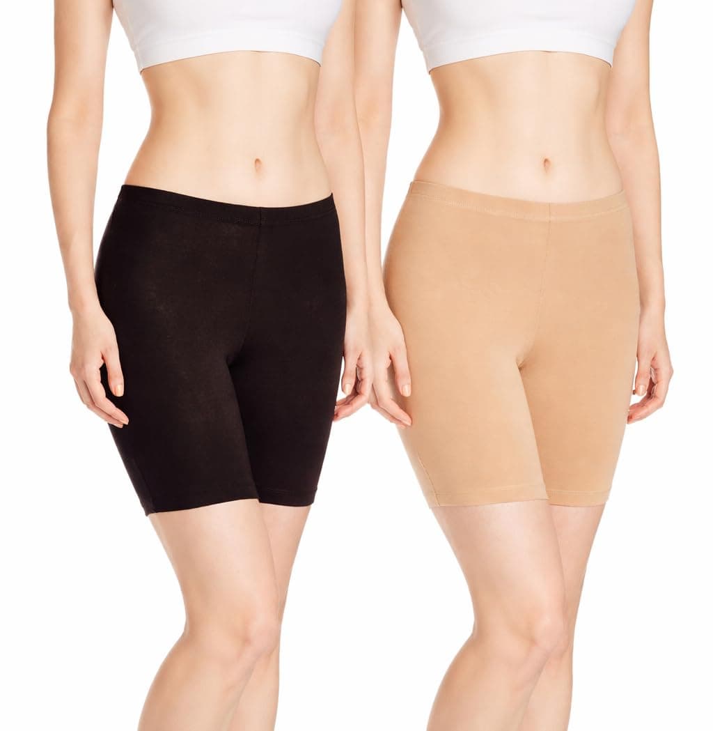ICEDIVE Women's High Coverage Super Combed Cotton Elastane Stretch Mid Waist Shorties Pack of 2