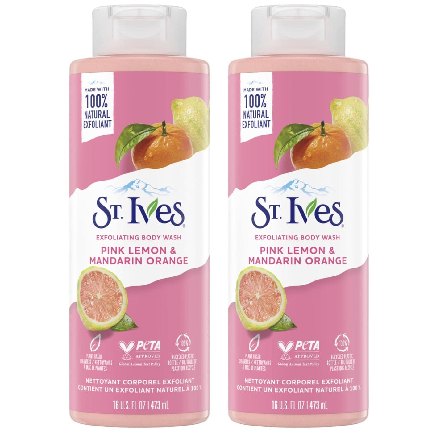 St Ives Exfoliating Body Wash Pink Lemon Mandarin Orange 2Pack Made with 100 Natural Exfoliants for Glowing Skin 16 Oz Ea