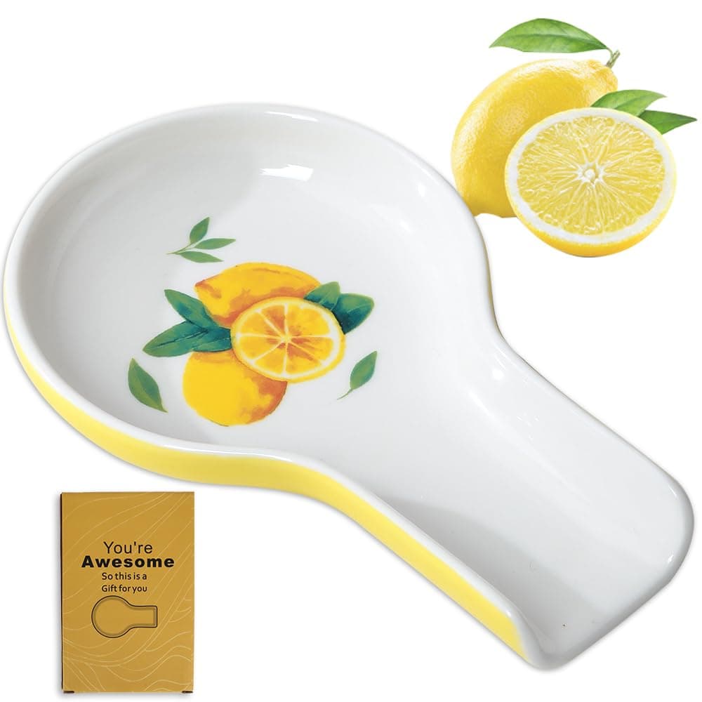 Spoon Rest Lemon Spoon Rest for Stove Top for Cooking Spoons Spatula Lemon Kitchen Decor Ceramic Spoon Holder for Kitchen Counter with Gift Box Ready