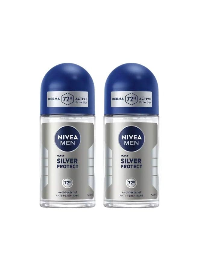 Nivea Men Silver Protect Antibacterial Anti-perspirant Roll on- 2X50ml