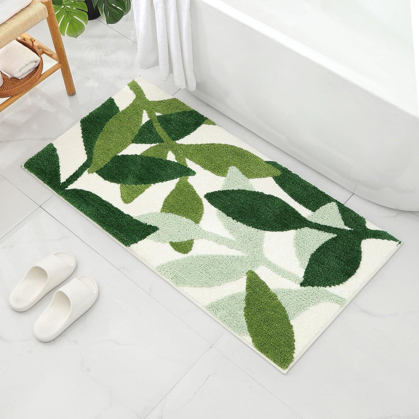 Gibelle Long Bathroom Runner Rug 24x48 Green Leaves Large Bath Runner Rugs for Bathroom NonSlip Strong Water Absorbent Plush Microfiber Bath Mat Runner Washable