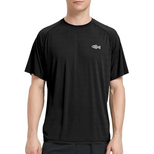 Riverruns Fishing Shirt for Men Short Sleeve UPF 50+ Sun Protection Swim T-Shirt Rash Guard Water Beach Tee(Black, XL)